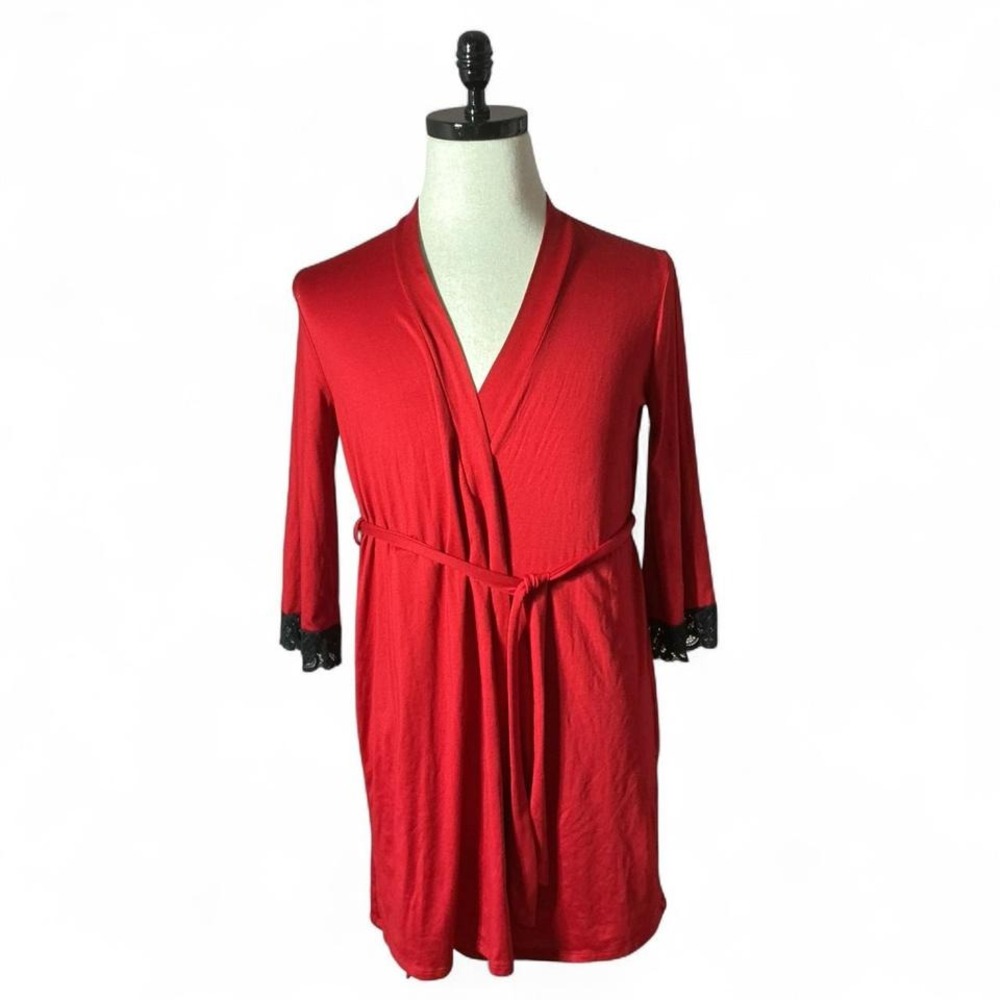 Gilligan OMalley Red Lace Trim Robe Kimono Sleepwear Womens XS TP P